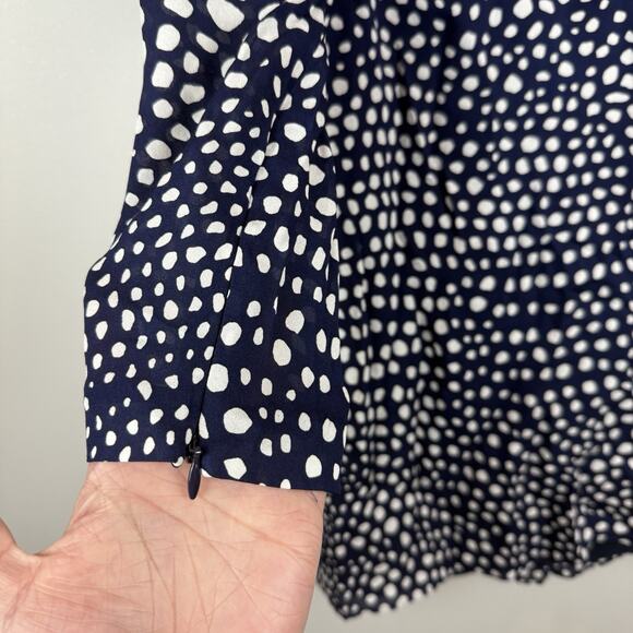 Tibi Polka Dot Silk Dress Women 4 Navy Zipper Cuff Old Money Cocktail Party - Picture 4 of 8